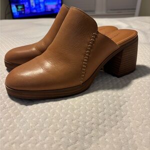 Lucky Brand Brown Leather Block Heel Mules